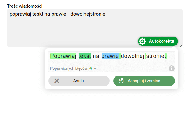 Autokorekta tekstu w polu tekstowym na stronie
